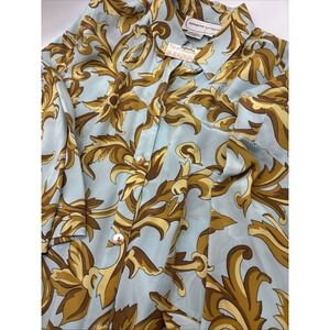 Adrienne Vittadini patterned blouse silk Rococo-style print luxury Side Slit S